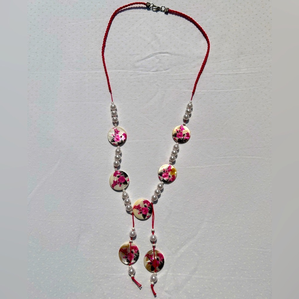 Macrame Painted Shell Pink Necklace Hand Made